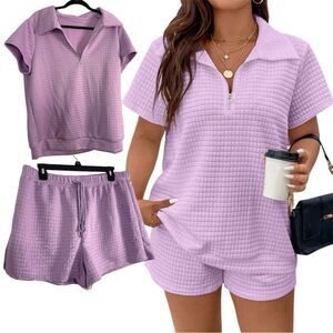 Lavender Waffle Knit Lounge Set 0X